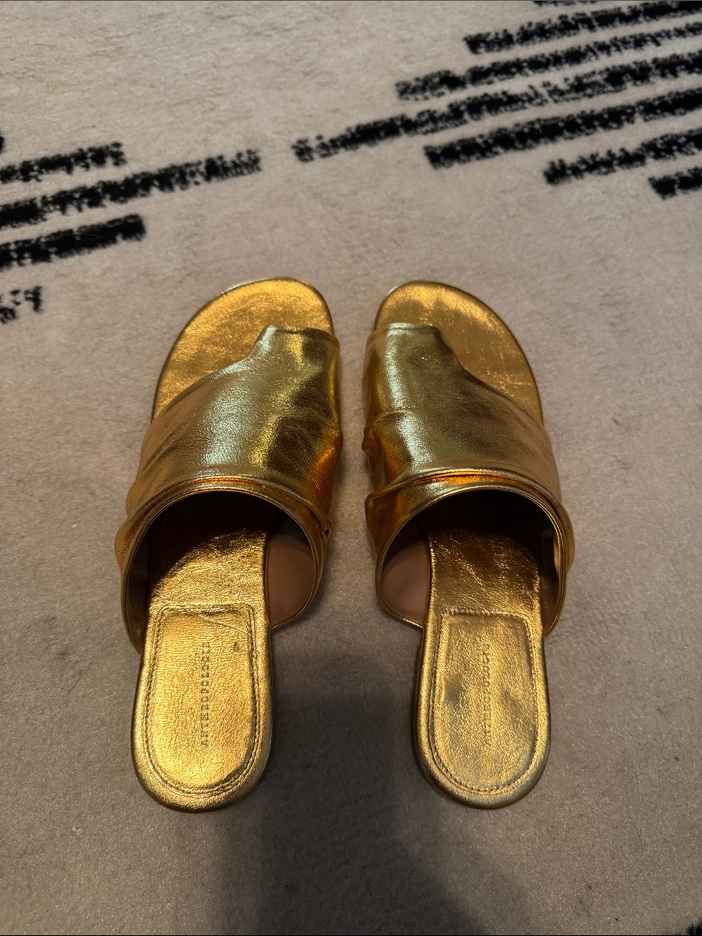 Anthropologie Gold Metallic Slide Sandals - Women